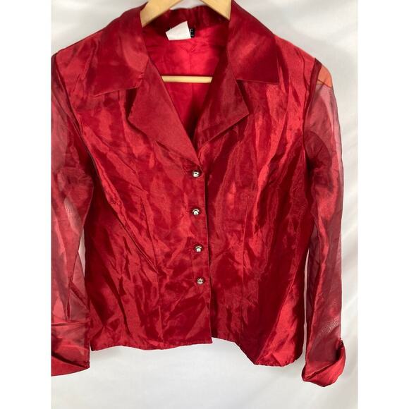 Helene Blake Vintage Red Button Up Blouse Size Medium - Picture 2 of 4